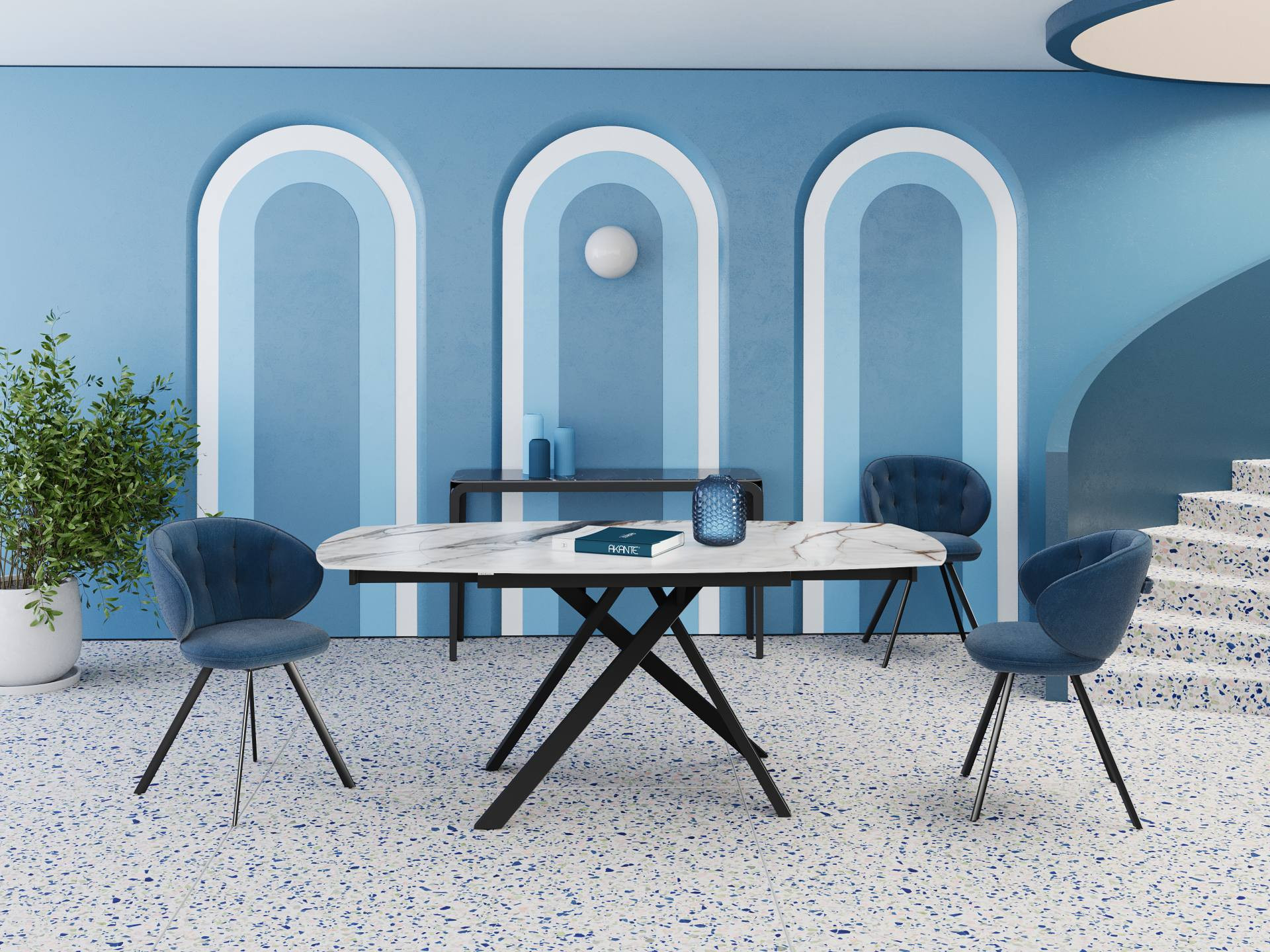 Image de Table repas extensible céramique pied métal L120 Stroma Product